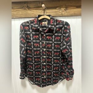 Vintage Barn Fly Moose Arrowhead Button Down Shirt Sz S Western Yellowstone